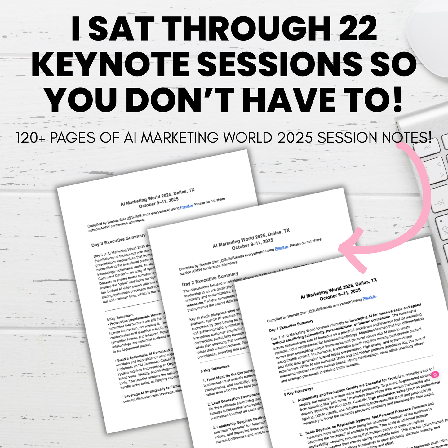 AI Marketing World Session Summaries - 120 Pages of Session Notes + Action Items!